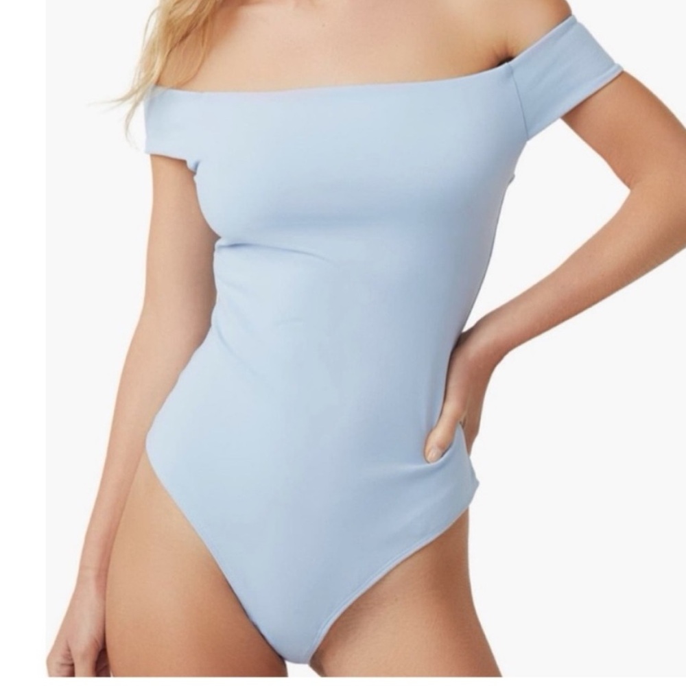 FP Intimately Off To The Races Off The Shoulder Bodysuit Light Blue Size S